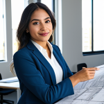 **

"A successful Latina architect, fully clothed in a stylish but modest business outfit, standing in a sunlit, modern architectural office filled with blueprints and models. Natural pose, perfect anatomy, well-formed hands, proper finger count. Safe for work, appropriate content, professional, family-friendly."

**