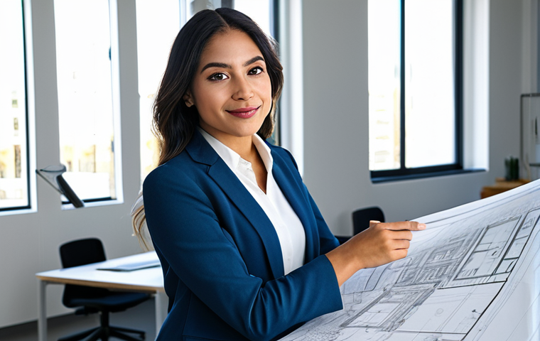 **

"A successful Latina architect, fully clothed in a stylish but modest business outfit, standing in a sunlit, modern architectural office filled with blueprints and models. Natural pose, perfect anatomy, well-formed hands, proper finger count. Safe for work, appropriate content, professional, family-friendly."

**