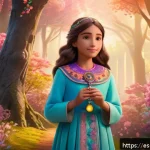 Home 19 미미 캐릭터와 관련된 전자책 - A charming young female character named Mimi, wearing colorful, modest fantasy-style clothing with a...