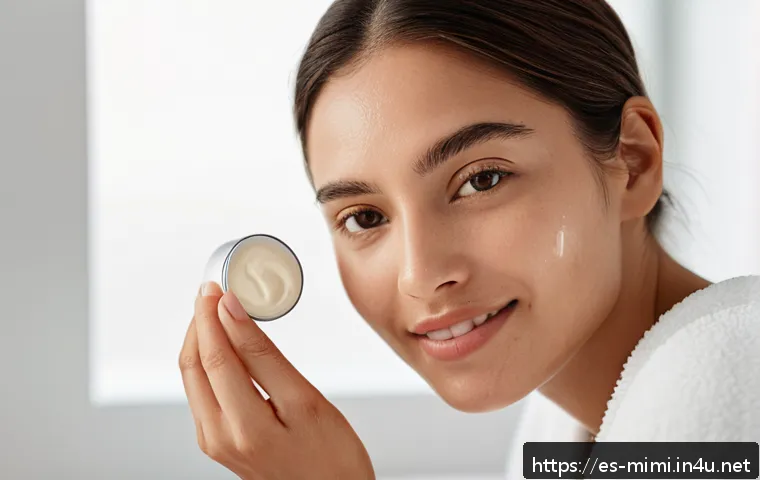 미미와 관련된 소비자 리뷰 분석 - A close-up image of a young adult woman in comfortable casual clothing, applying a gentle skincare c...